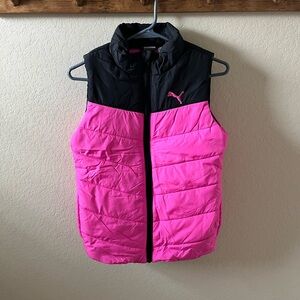 Puma Girls Hot Pink & Black Colorblock Puffer Vest Full Zip SZ M (10/12)